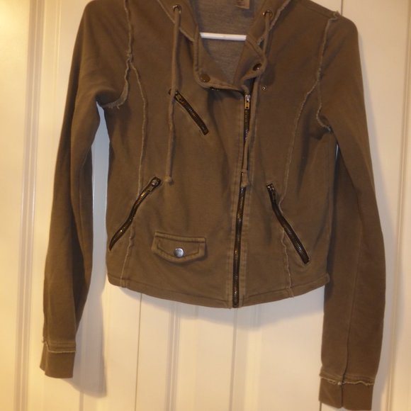 H&M DIVIDED olive moto style zip up hoodie with side pockets - Picture 4 of 10